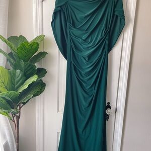 Betsy & Adam Green Off the Shoulder Maxi Gown